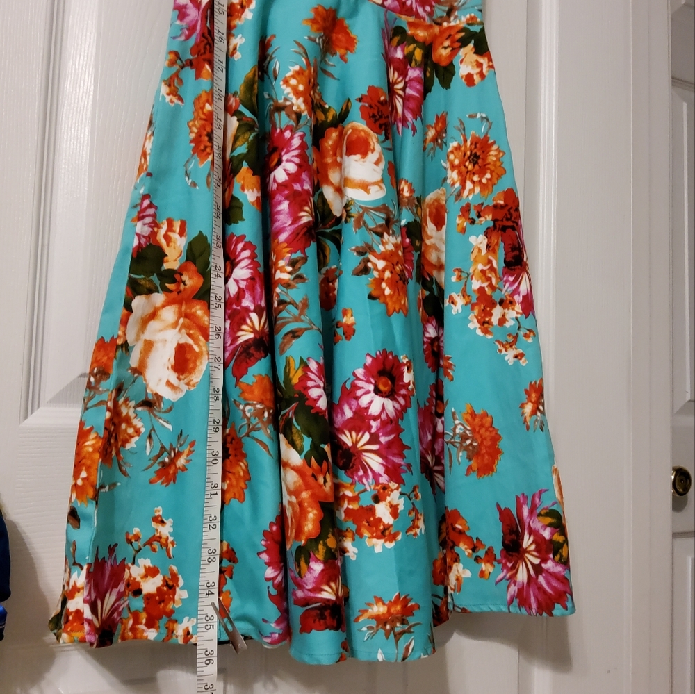 GRACE KARIN COTTON FLORAL FIT & FLARE DRESS V NECK WITH COLLAR DRESS 11-12  YEAR - Picture 3 of 9